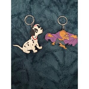 Vintage Disney Applause Keychains 101 Dalmatians Puppy & Beauty and the Beast
